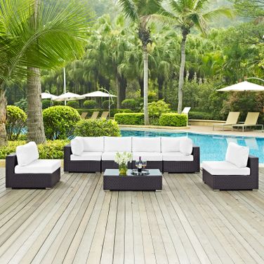 Convene Espresso White 7 Piece Outdoor Patio Sectional Set EEI-2164-EXP-WHI-SET
