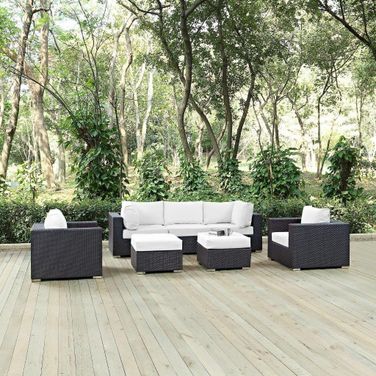 Convene Espresso White 7 Piece Outdoor Patio Sectional Set EEI-2200-EXP-WHI-SET