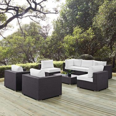 Convene Espresso White 8 Piece Outdoor Patio Sectional Set EEI-2203-EXP-WHI-SET