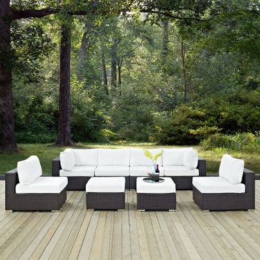 Convene Espresso White 8 Piece Outdoor Patio Sectional Set EEI-2204-EXP-WHI-SET