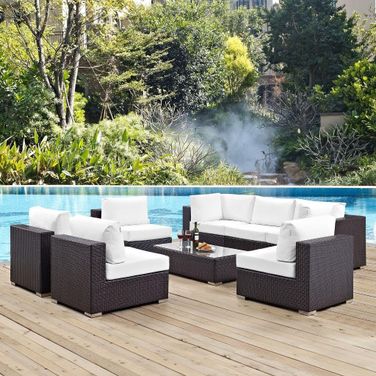 Convene Espresso White 8 Piece Outdoor Patio Sectional Set EEI-2205-EXP-WHI-SET