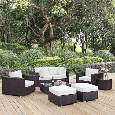 Convene Espresso White 8 Piece Outdoor Patio Sectional Set EEI-2206-EXP-WHI-SET