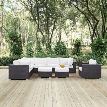 Convene Espresso White 9 Piece Outdoor Patio Sectional Set