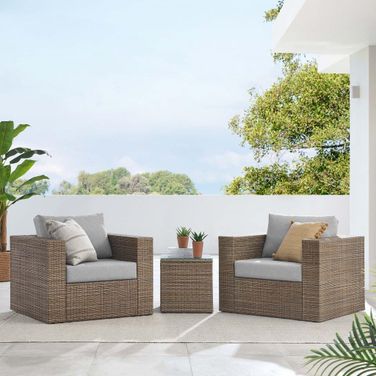 Convene Outdoor Patio 3 Piece Furniture Set In Cappuccino Gray