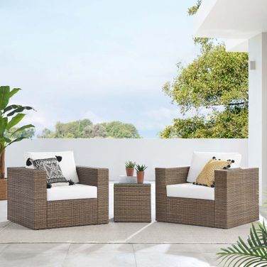 Convene Outdoor Patio 3 Piece Furniture Set In Cappuccino White