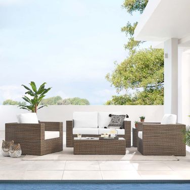 Convene Outdoor Patio 4 Piece Furniture Set In Cappuccino White EEI-6328-CAP-WHI