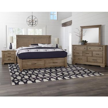 Cool Rustic Mansion Bedroom Set With Footboard Storage In Stone Grey