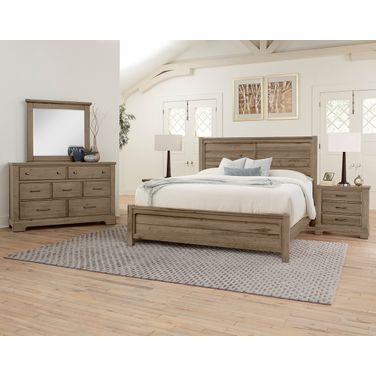 Cool Rustic Plank Bedroom Set In Stone Grey