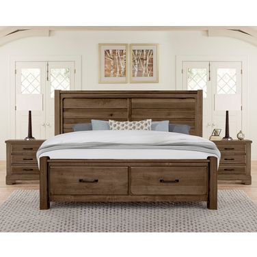 Cool Rustic Plank Footboard Storage Bedroom Set In Mink