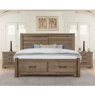 Cool Rustic Queen Plank Footboard Storage Bedroom Set In Stone Grey