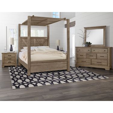 Cool Rustic Wood Panel Canopy Bedroom Set In Stone