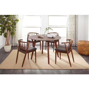 Copenhagen 44 Inch Round 5 Piece Dining Room Set In Brown and Grey