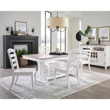 Cora Trestle Dining Set In Cloud and Fog