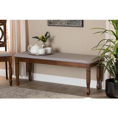 Corey Modern and Contemporary Grey Fabric Upholstered and Walnut Brown Finished Wood Dining Bench