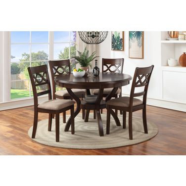 Cori Round Dining 5 Piece Set In Brown Cherry