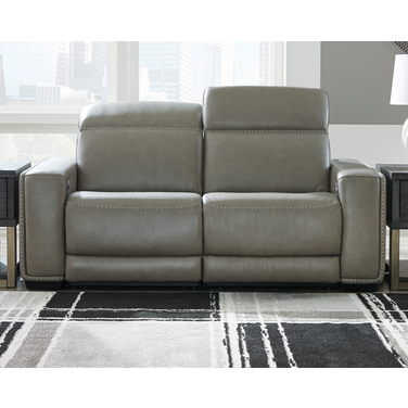 Correze Leather Power Reclining Loveseat In Gray