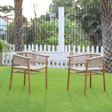 Corsica Stackable Dining Armchairs In Natural - Set of 2