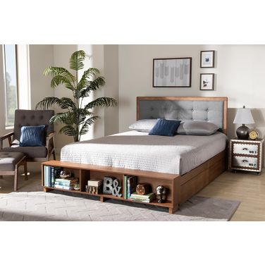 Cosma Modern Transitional Ash Walnut Brown and Dark Grey Finished Wood 4-Drawer King Size Platform Storage Bed