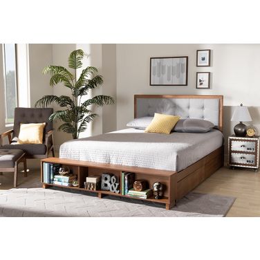 Cosma Modern Transitional Ash Walnut Brown and Light Grey Finished Wood 4-Drawer King Size Platform Storage Bed