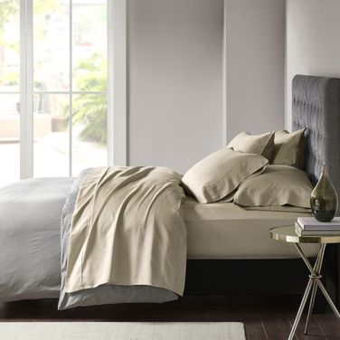Cotton and Polyester 6 Piece Solid California King Sheet Set In Khaki