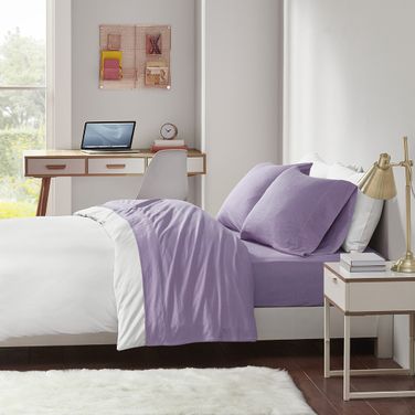 Cotton And Polyester Jersey Knit 4 Piece Full Sheet Set In Purple