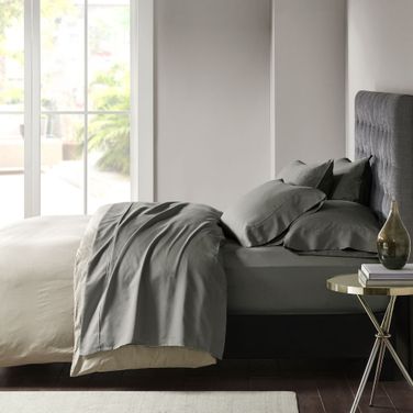 Cotton and Polyester Sateen 7 Piece Split King Sheet Set In Charcoal