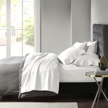 Cotton and Polyester Sateen 7 Piece Split King Sheet Set In White