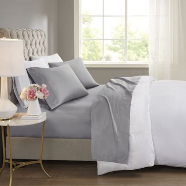 Cotton And Polyester Sateen 4 Piece King Cooling Sheet Sets With Huntsman Cooling Chemical In Grey