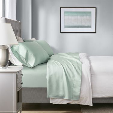 Cotton And Polyester Solid Antimicrobial 4 Piece King Sheet Set With Heiq Temperature Regulating In Seafoam