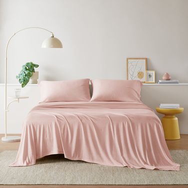 Cotton Blend Jersey Knit All Season Sheet Set In Blush