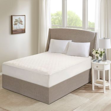 Cotton Deep Pocket Heated King Mattress Pad-20 Heat Settings In White