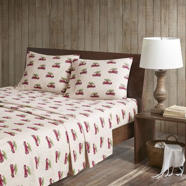 Cotton Flannel Printed 3 Piece Twin Sheet Set In Tan Cars