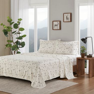 Cotton Flannel 4 Piece Queen Sheet Set In Black Pine Trees