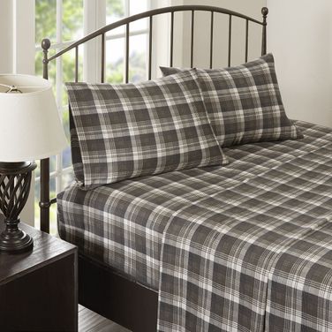 Cotton Flannel 4 Piece California King Sheet Set In Brown Plaid