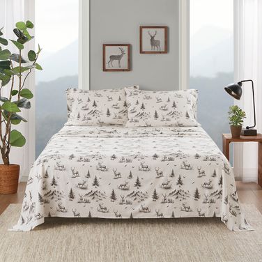 Cotton Flannel Sheet Set In Gray Deer Toile