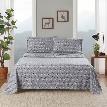 Cotton Flannel Sheet Set In Grey Ski Jump