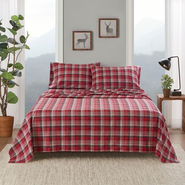 Cotton Flannel Sheet Set In Red Plaid