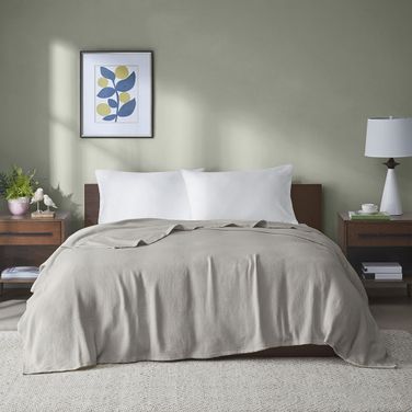 Cotton Freshspun Basketweave King Blanket With 1 Inch Self Hem In Grey