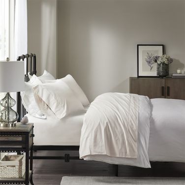 Cotton Peached Percale 3 Piece Twin Sheet Set In Ivory