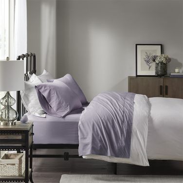 Cotton Peached Percale 4 Piece Full Sheet Set In Purple