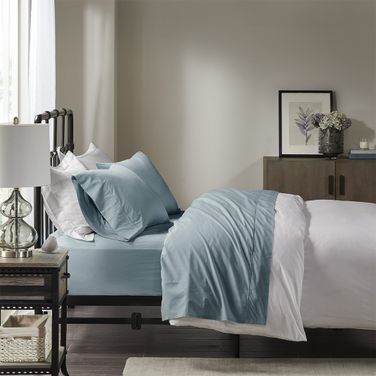 Cotton Peached Percale 4 Piece California King Sheet Set In Teal