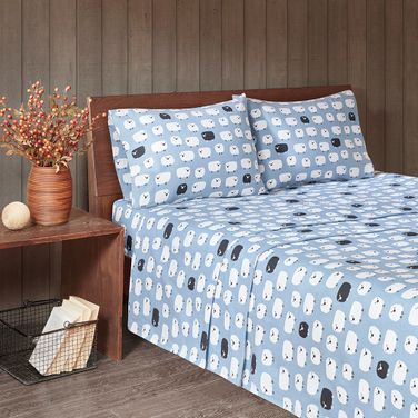 Cotton Printed 4 Piece Queen Sheet Set In Blue Sheep