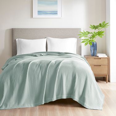 Cotton Waffle Weave King Blanket In Aqua