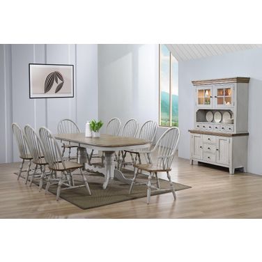 Country Grove Distressed Gray and Brown Wood 10 Piece Double Pedestal Extendable Dining Table Set