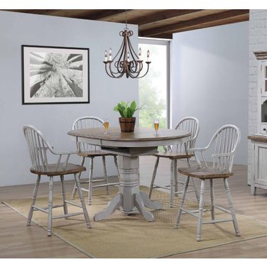 Country Grove Distressed Gray and Brown Wood 5 Piece Round or Oval Extendable Pub Table Set