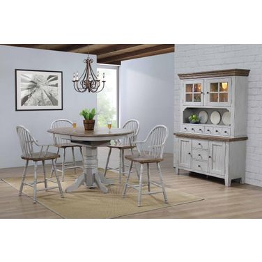Country Grove Distressed Gray and Brown Wood 6 Piece Round or Oval Extendable Pub Table Set
