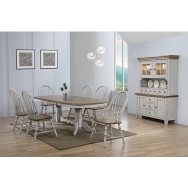 Country Grove Distressed Gray and Brown Wood 8 Piece Double Pedestal Extendable Dining Table Set