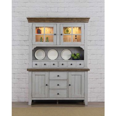 Country Grove Distressed Gray and Brown Wood Buffet and Hutch
