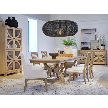 Coventry Extendable Trestle Dining Set In Honey Maple