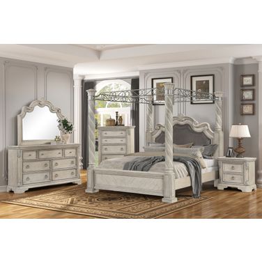 Coventry Upholstered Panel Canopy Bedroom Set In Light Gray
